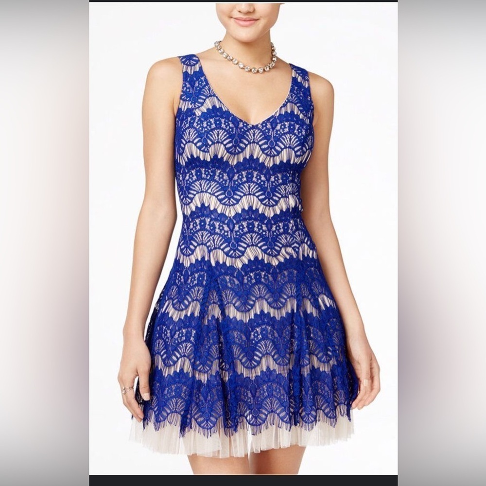 Betsy & Adam Blue Lace Mini Dress